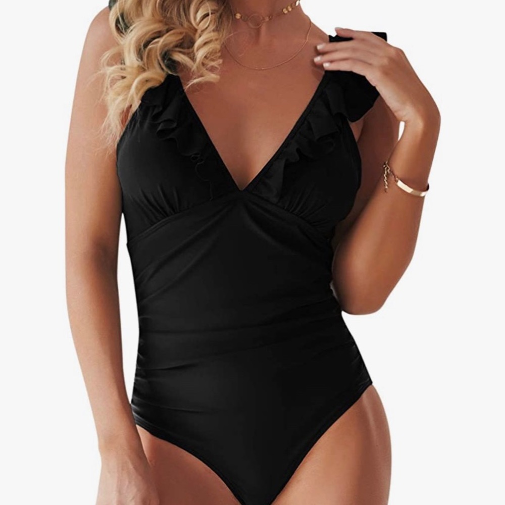 LISM plunge V flounce one piece bathing suit